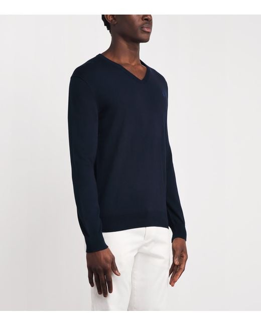 Polo Ralph Lauren Blue Cotton V-Neck Sweater for men