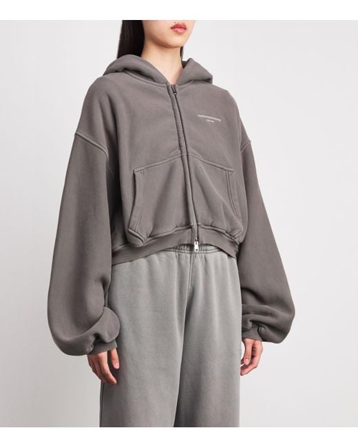 Alexander Wang Gray Stretch-Cotton Oversized Cropped Hoodie