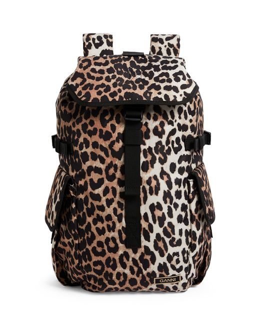 Ganni Brown Leopard Print Backpack