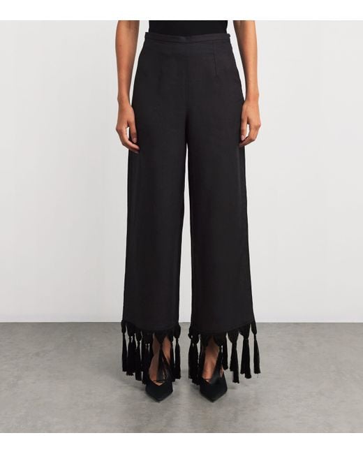 ‎Taller Marmo Black Linen Fringe-Trim Marlino Trousers