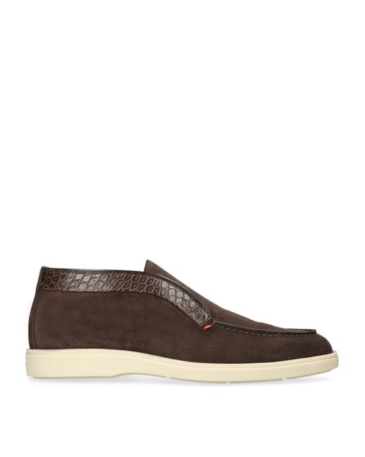 Santoni Brown Suede Detroit Slip-On Sneakers for men