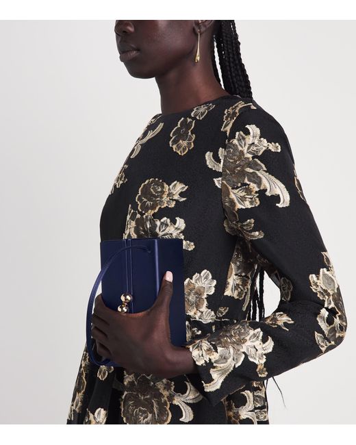 Carolina Herrera Blue Satin Mimi Top-Handle Bag