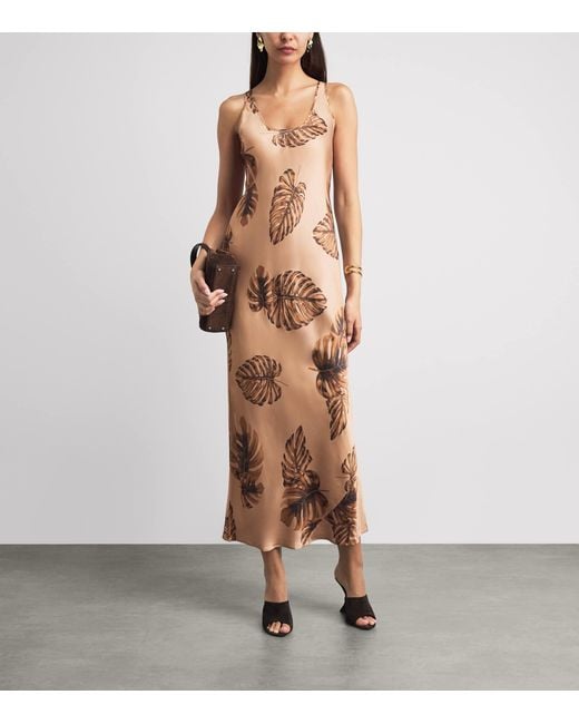 L'Agence Brown Satin Akiya Slip Maxi Dress