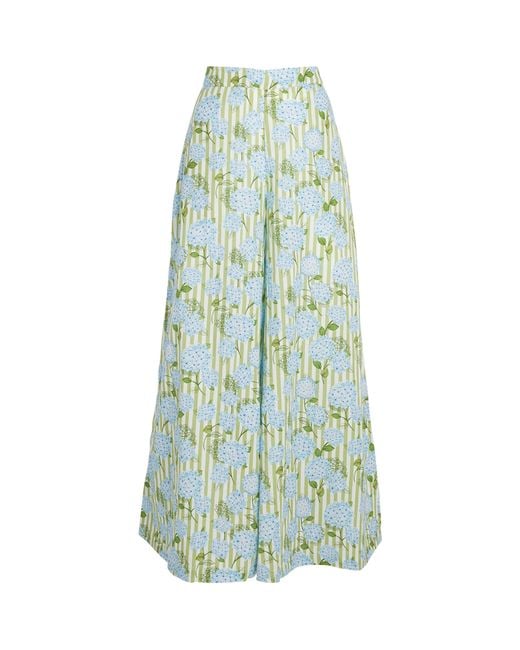 VERANDAH Blue Linen-Cotton Wide-Leg Hydrangea Trousers