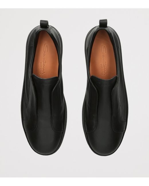 Santoni Black Leather Victory Sneakers for men