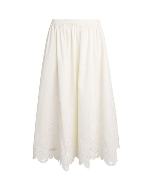 Cinq À Sept White Cotton Poplin Paisley Bloom Espe Midi Skirt