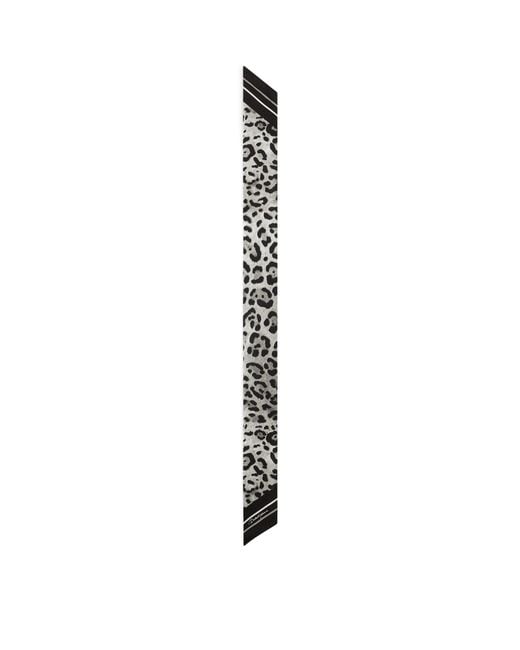 Dolce & Gabbana White Silk Leopard Print Skinny Scarf