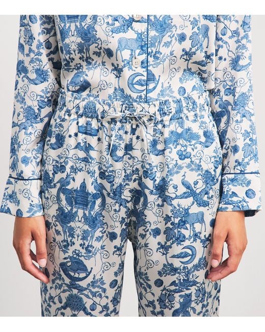 Harrods Blue Silk Menagerie Pyjama Set