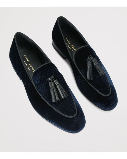 Kurt Geiger Blue Velvet Snake-Embossed Bedford Tassel Loafers for men