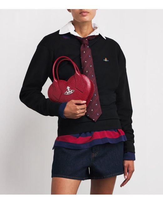 Vivienne Westwood Red Croc-Embossed Leather Josephine Heart Cross-Body Bag