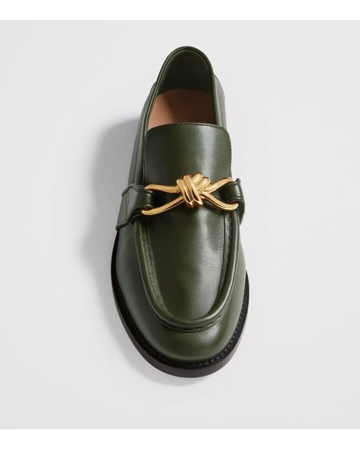 Bottega Veneta Green Leather Astaire Loafers