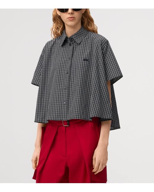 Loewe Gray Check Trapeze Short-Sleeve Shirt