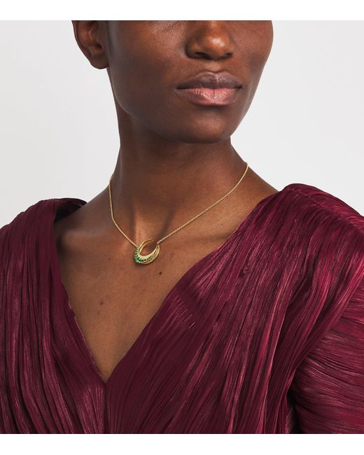 Jacquie Aiche Metallic Small, Diamond And Emerald Crescent Moon Necklace