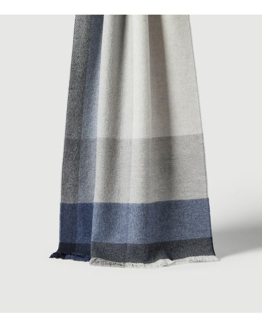 Brunello Cucinelli Gray Wool-Cashmere Striped Scarf for men