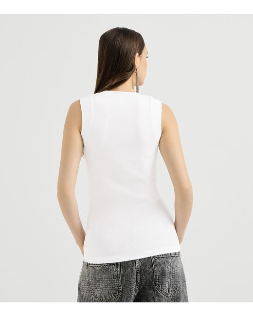 Brunello Cucinelli White Embellished Stretch-Cotton T-Shirt