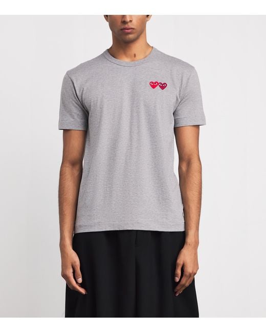 COMME DES GARÇONS PLAY Gray Embroidered Double-Heart T-Shirt for men