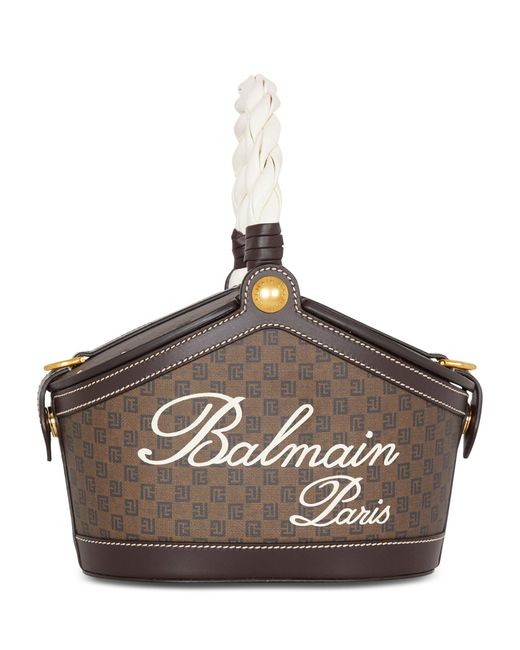 Balmain Brown Monogrammed Basket Bag