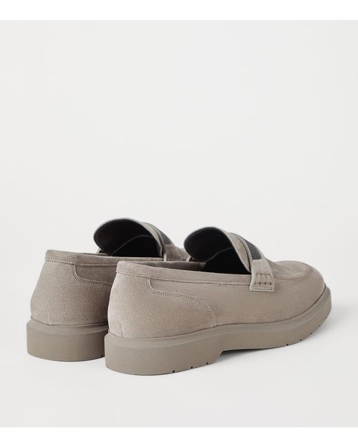 Brunello Cucinelli Gray Suede Monili Penny Loafers
