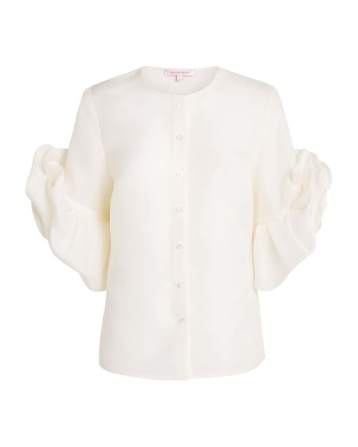 Carolina Herrera White Silk Gazar Rosette Blouse