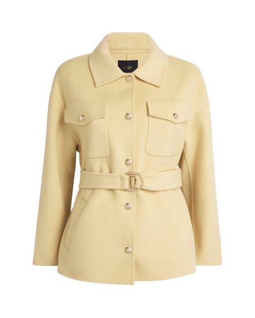 Maje Natural Wool-Blend Belted Jacket
