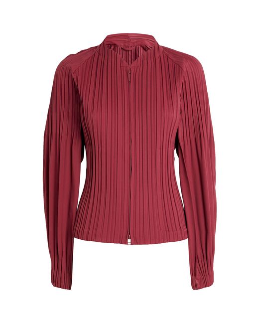Pleats Please Issey Miyake Red Smooth Zip-up Jacket