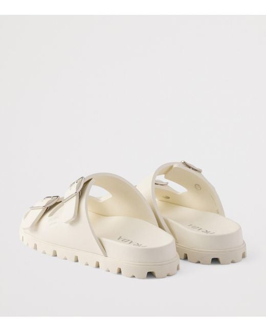 Prada White Rubber Strap Slides