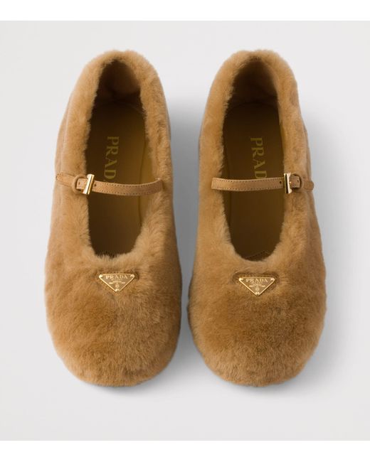 Prada Brown Shearling Ballet Flats