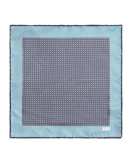 Brioni Blue Silk Printed Pocket Square for men