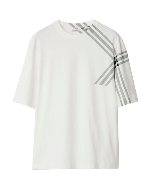 Burberry White Check Sleeve Cotton T-shirt for men