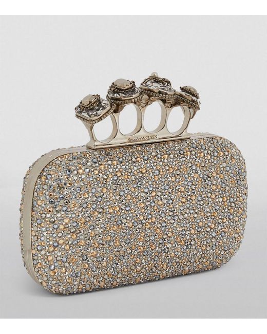 Alexander McQueen Leather Embellished Four-ring Clutch Bag in Metallic ...