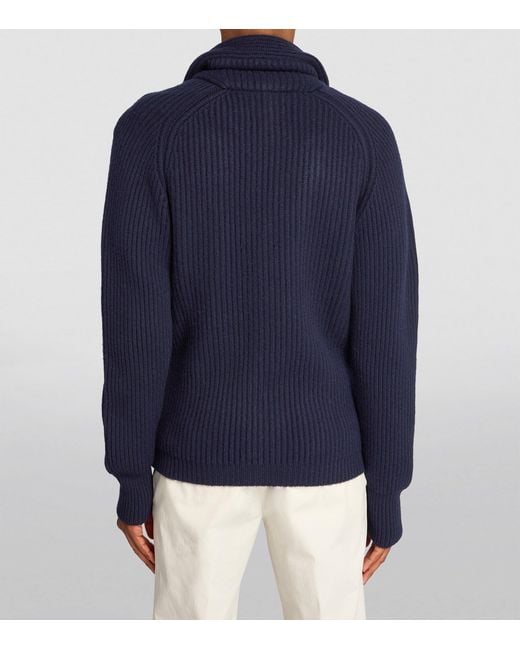 Harrods Blue Cashmere Shawl-Collar Cardigan for men