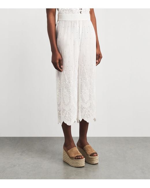Alice + Olivia White Cotton Elba Wide-Leg Trousers
