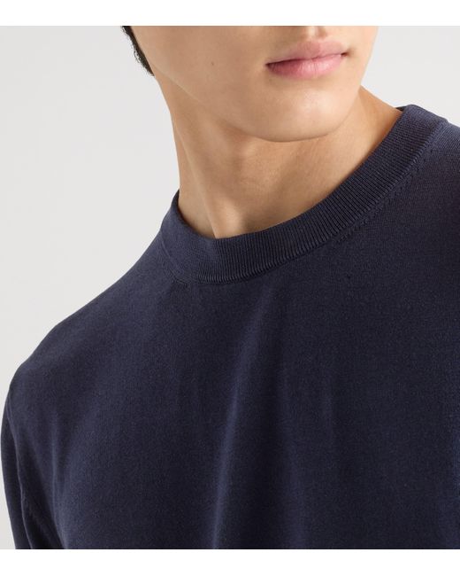 Prada Blue Cotton Short-Sleeve Sweater for men