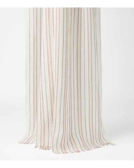 Brunello Cucinelli White Linen-Blend Stripe Scarf