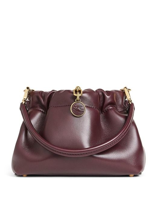 Etro Purple Small Leather Vela Blossom Shoulder Bag