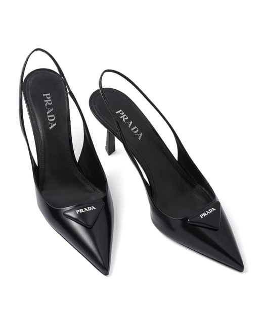 Prada Black Brushed Leather Slingbacks 75