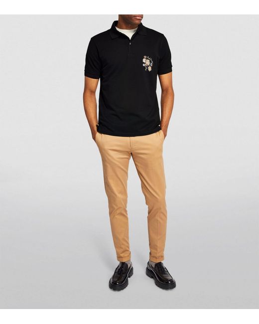Paul Smith Black Floral Embroidered Polo Shirt for men