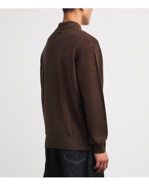 7 For All Mankind Brown Wool-Cashmere Long-Sleeve Polo Shirt for men