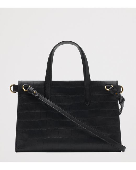 Burberry Black Small Calfskin Croc-Embossed Cotswolds Tote Bag