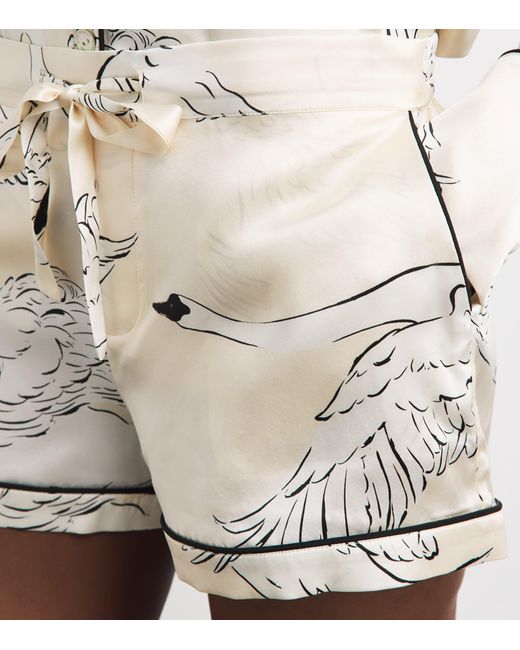 Olivia Von Halle Natural Silk Swans Alba Pyjama Set
