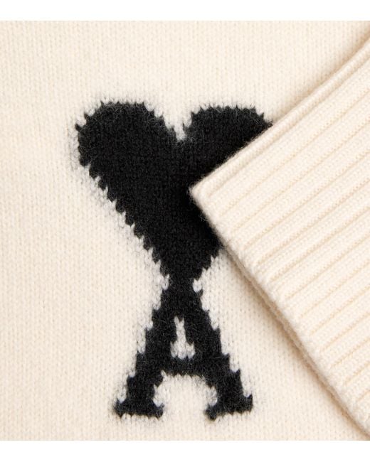 AMI White Virgin Wool Ami De Coeur Funnel-Neck Sweater for men