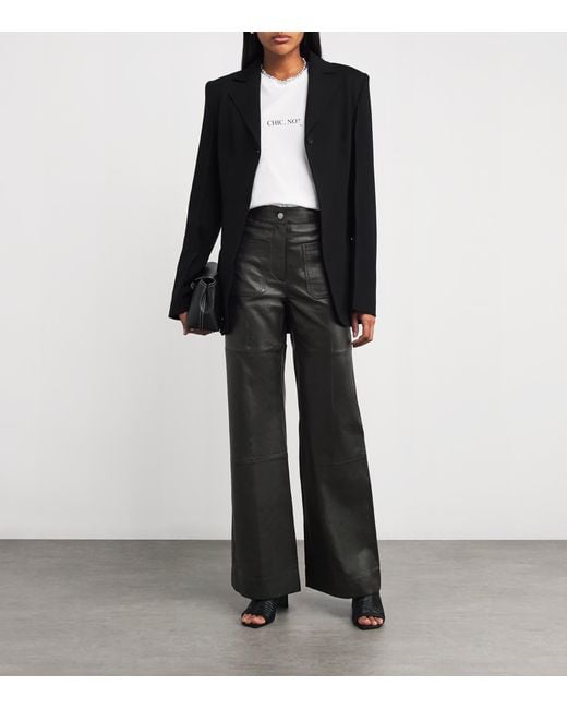 Victoria Beckham Gray Leather Alina Trousers