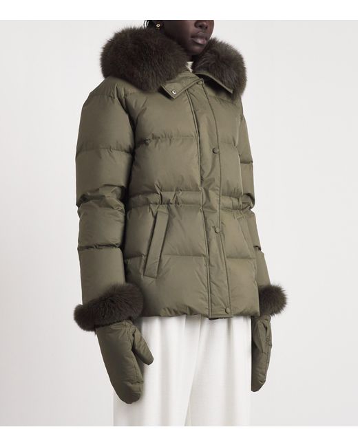 Yves Salomon Green Down Fur-Trim Technical Puffer Jacket
