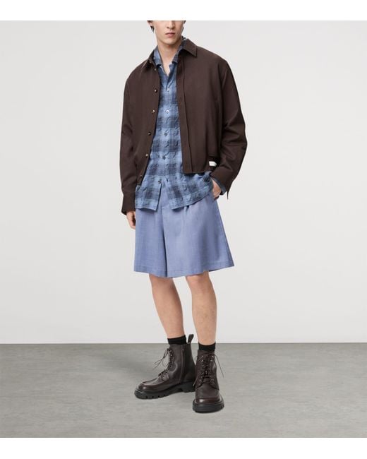 Loewe Brown Wool-Blend Stripe-Trim Shirt Jacket for men