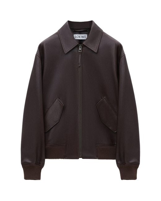 Loewe Black Leather Aviator Jacket for men