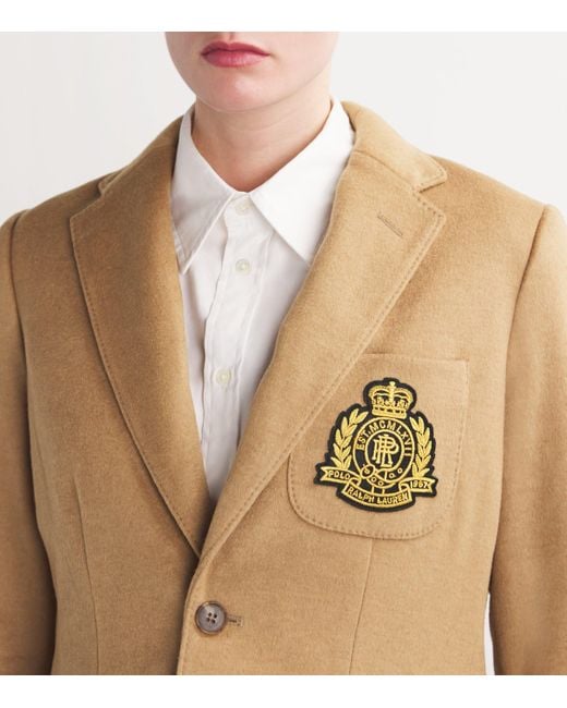 Polo Ralph Lauren Crest Detail Single Breasted Blazer in Natural Lyst UK