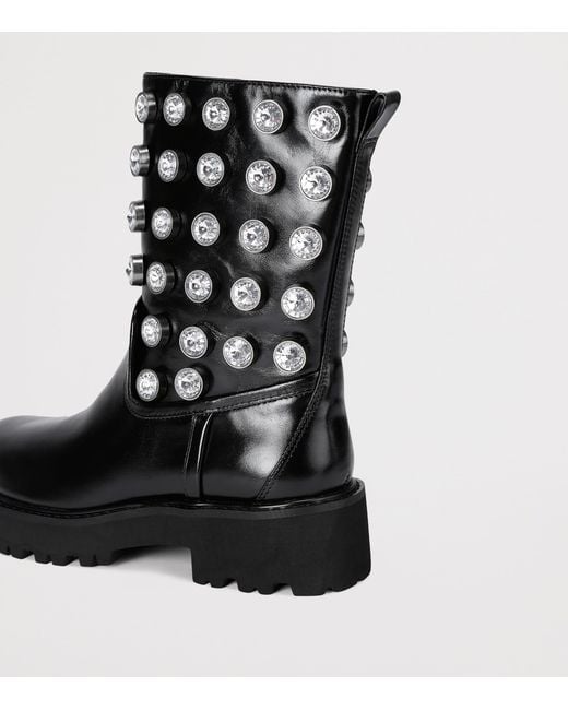 Kurt Geiger Black Patent Leather Embellished Octavia Ankle Boots