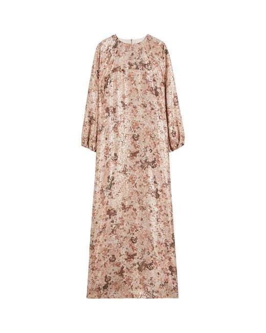 Max Mara Natural Metallic Silk Maxi Dress