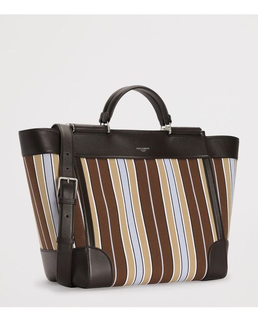 Dolce & Gabbana Brown Striped Sicily Tote Bag for men