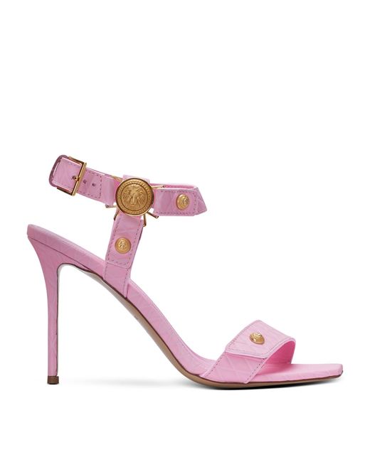 Balmain Pink Leather Eva Heeled Sandals 95